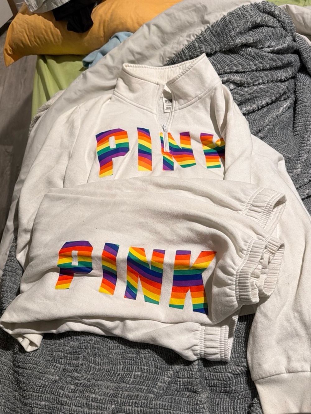 PINK Victoria's Secret White Jumpsuit with Rainbow Logo